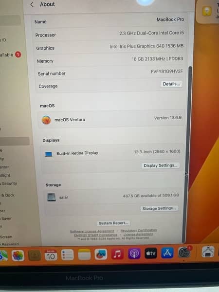 MACBOOK PRO 2017 13 INCHES 16GB Ram 512GB SSD 4