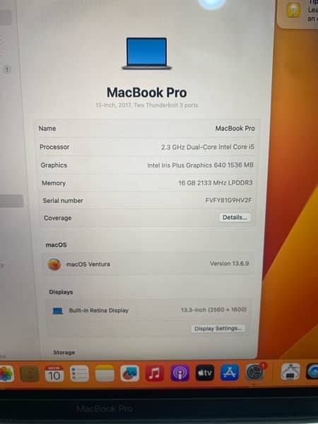 MACBOOK PRO 2016 13 INCHES 16GB Ram 512GB SSD 1