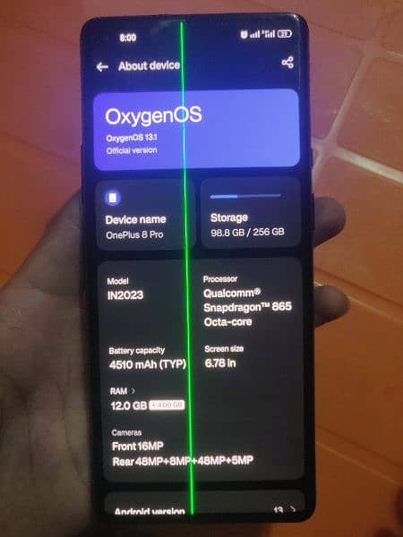 OnePlus 8pro green line in panel (since a month) 12/256 0