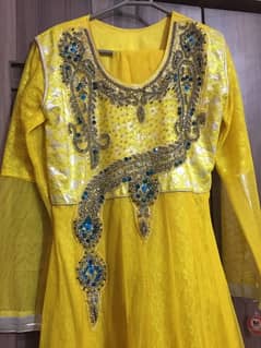 embroidery full yellow maxi with net