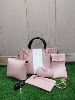 5 Pcs Women's PU Leather Plain Hang Bag Set