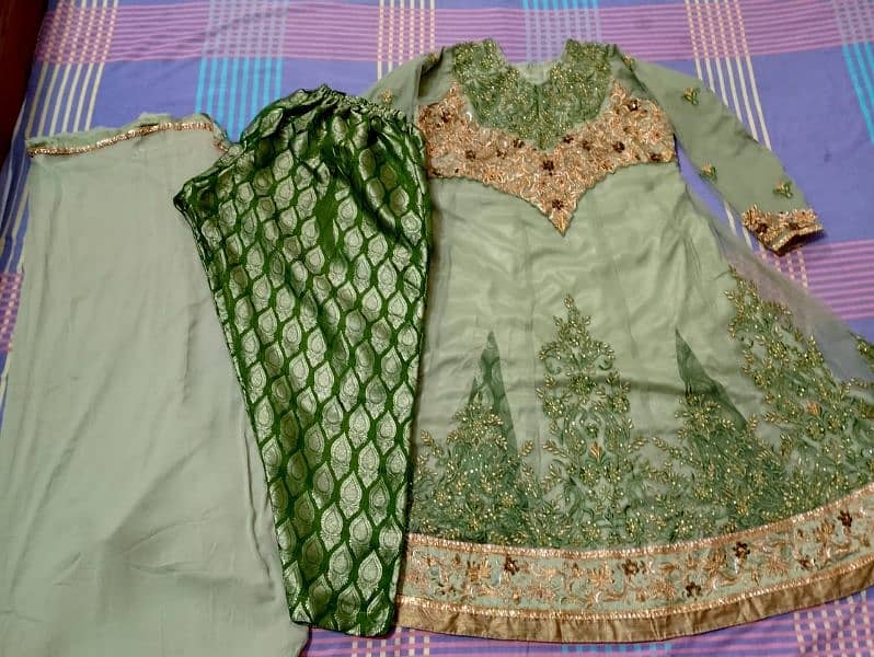 PARTY WEAR FROCK WITH TROUSER AND DUPATTA. 1