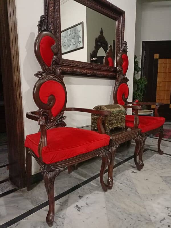 red Chairs with table of pure chinyoti wood 2