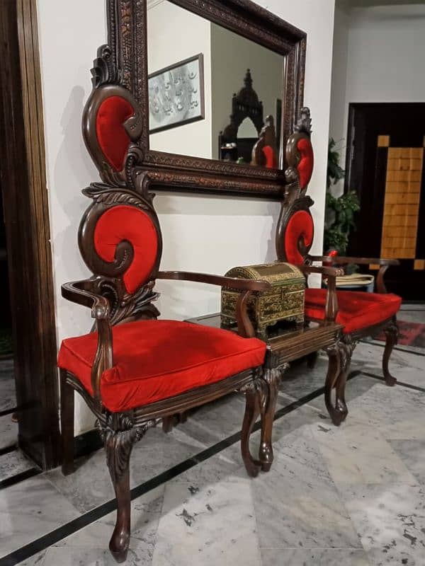 red Chairs with table of pure chinyoti wood 4