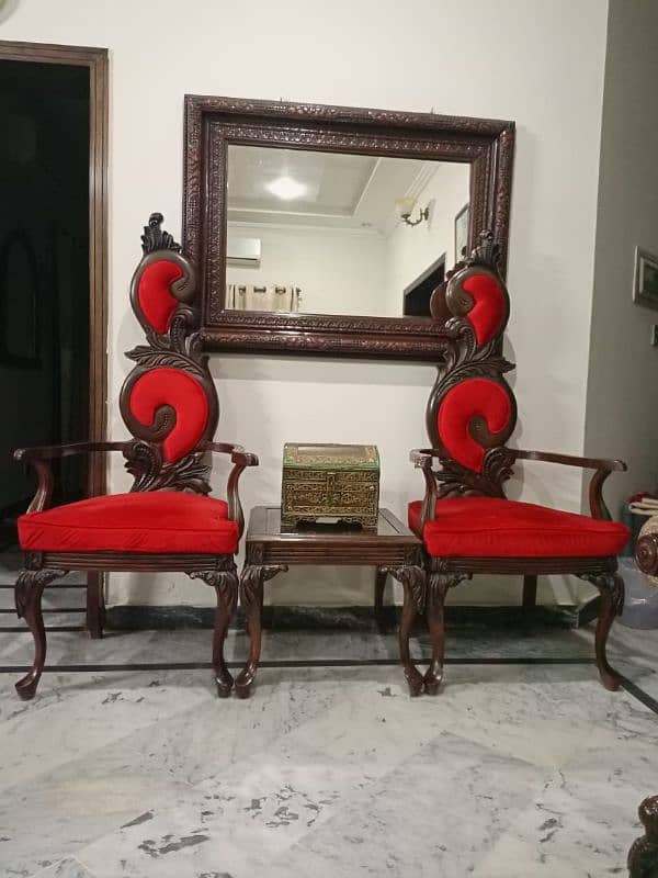 red Chairs with table of pure chinyoti wood 5