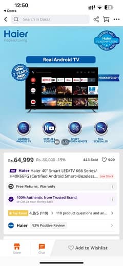 Haier LED 40” inches (Android) Brand New