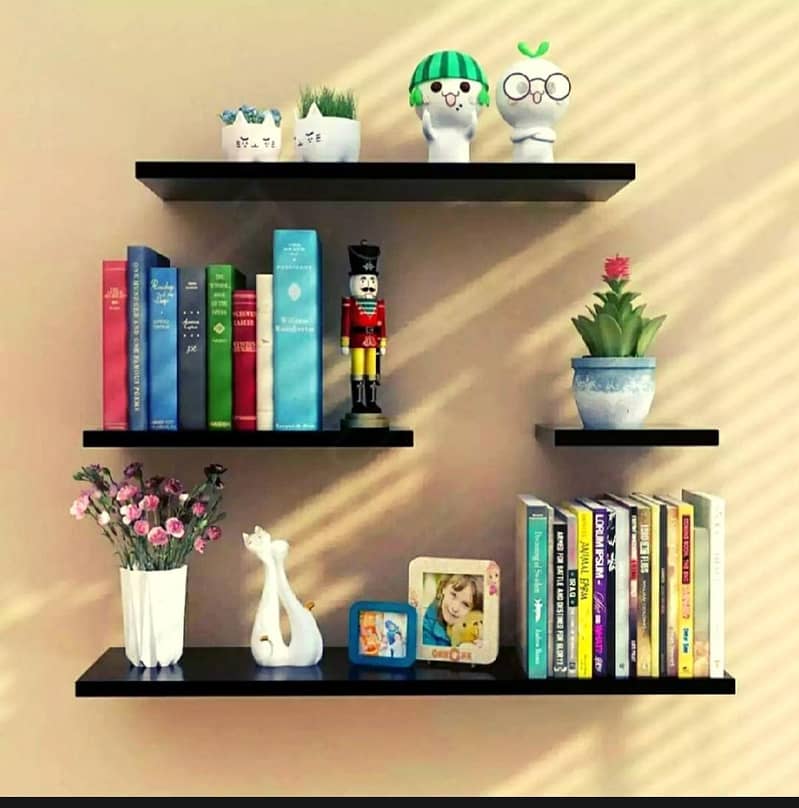 Wood Land Wall Mounted White & Black Floating Shelves 0