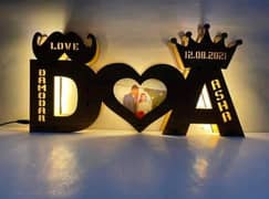 Customized 3D Wooden LED Couple Name Frame