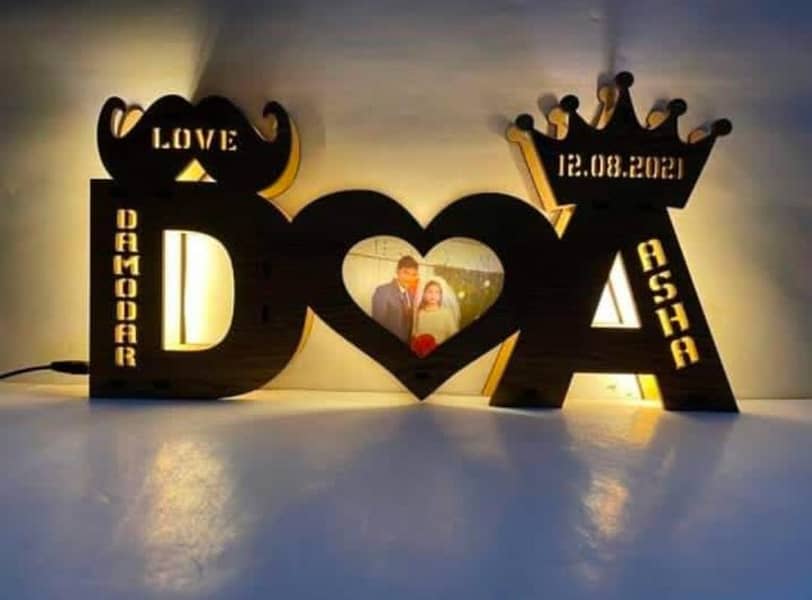 Customized 3D Wooden LED Couple Name Frame 0