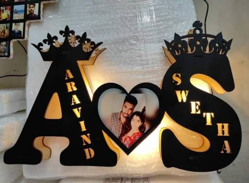 Customized 3D Wooden LED Couple Name Frame 2