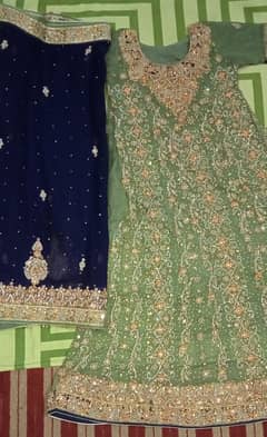 Olive Green Maxy, Deep Sea Blue Duppata & Churidar Pajama.