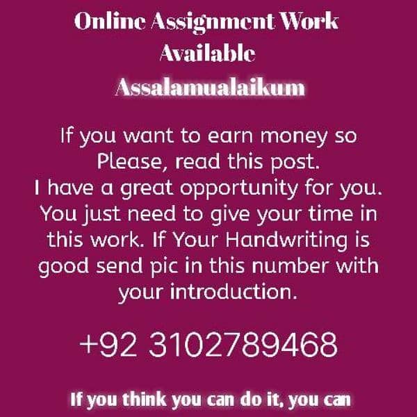 Assignment Jobs Available for student's, housewives, jobless persons 0