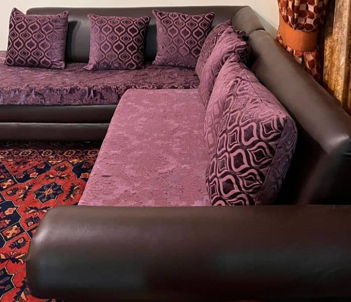 L shape beautiful purple sofa 1