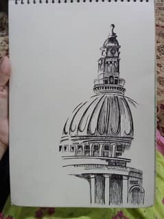 Buildings authentic pen drawing