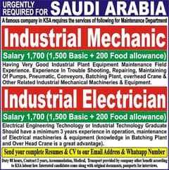 jobs for saudia industrial mechanic and electrician 0