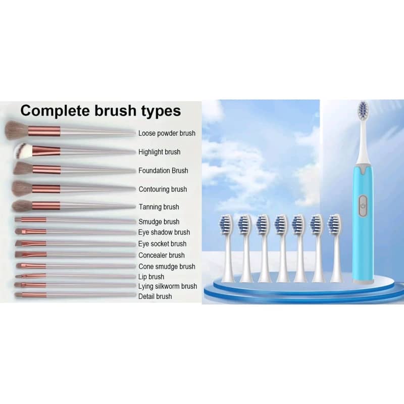 Combination of New Electric Toothbrush and 13 Pieces Make up Brushes 1