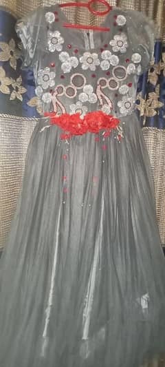 net frock gray colour hand made stone work