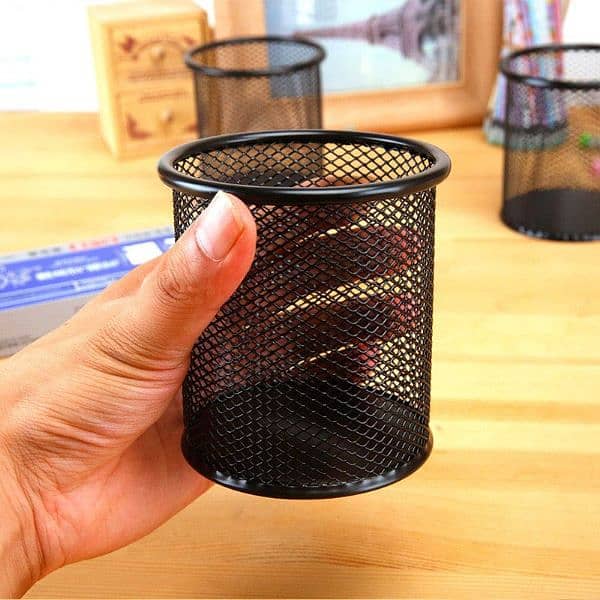 Table Pen Holder Jar | Desk Organizer | Metallic Mesh Design 2