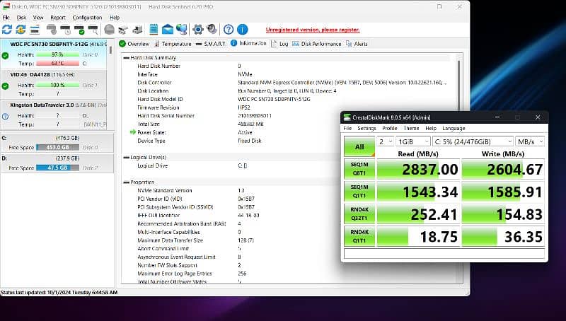 SSDs, NVMe: WD Sn730 512gb + GoldenFir 256gb + Lexar 256gb 5