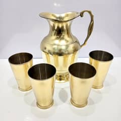 Vintage Brass Water Jug & 4 Glass Set: Beautiful Handcrafted Design 0