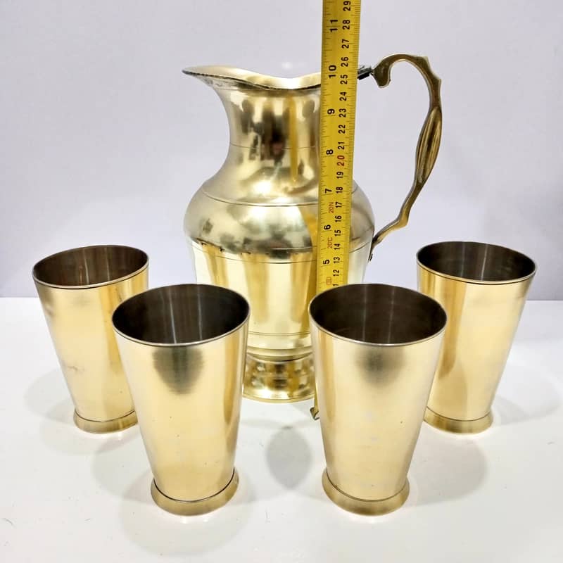 Vintage Brass Water Jug & 4 Glass Set: Beautiful Handcrafted Design 1