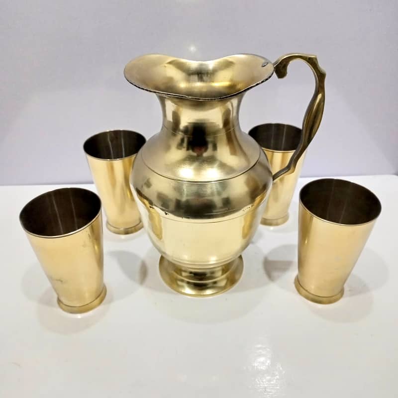 Vintage Brass Water Jug & 4 Glass Set: Beautiful Handcrafted Design 4