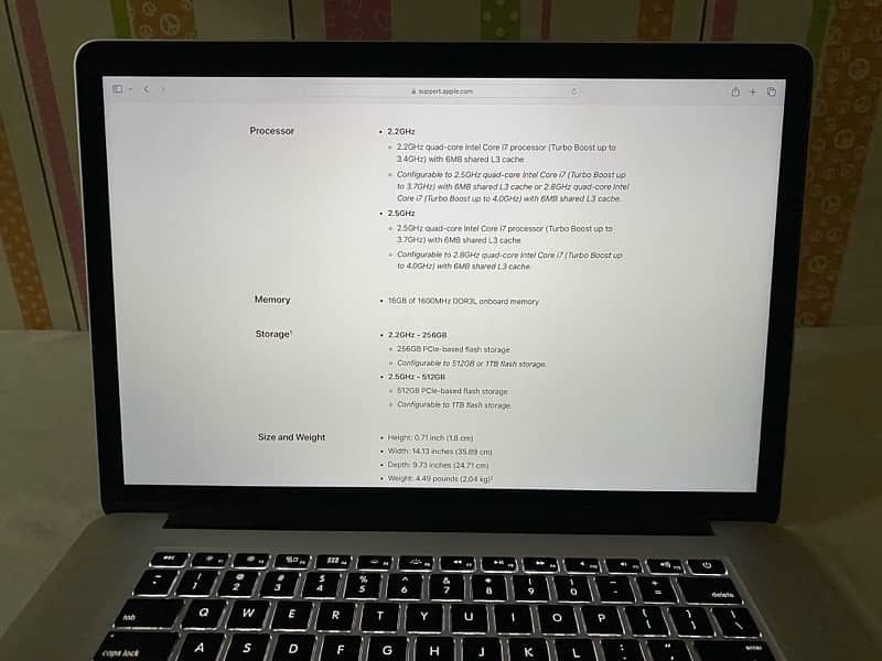 APPLE MACBOOK PRO 2015 RETINA DISPLAY 16/1 TB (SSD) 2GB GC 15” DISPLAY 10