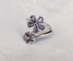 Flower design silver plated  crystal charm ring