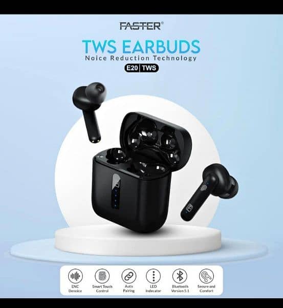 FASTER E20 TWS In-Ear True Wireless Noise Reduction Earbuds 0