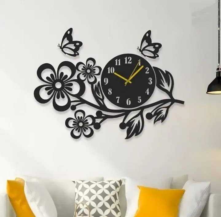 1 Pc Wall Clock With Flower Design 0