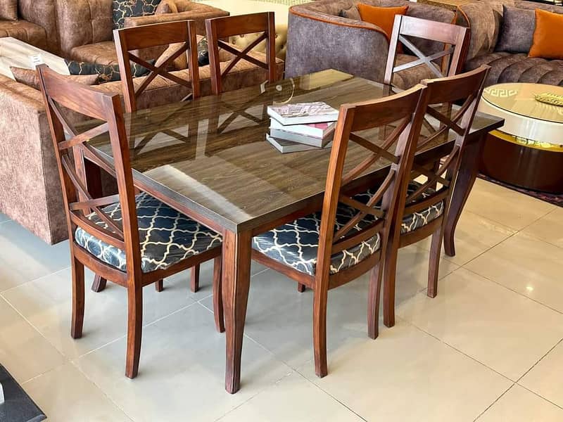 dining table/wooden chair/6 person dining/glass top shesham dining se 10