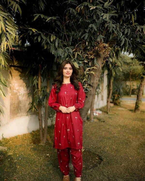 2 pcs women's stitched arabic lawn printed suit 1