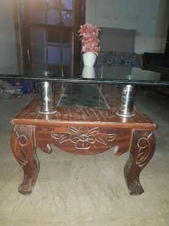 Glass Center Wooden Table,Double Glass.