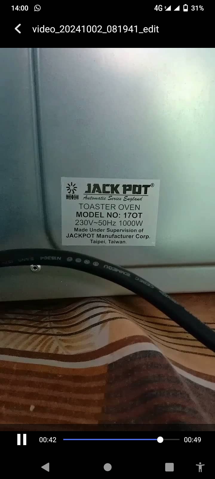 Jack pot JP 17 OT oven toaster 1