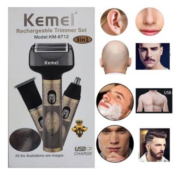 kemei 3 in1 Beard & Hair Trimmer km 6712 , Shaver , Shaving Machine 0