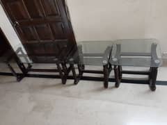 center table set wooden with glass top