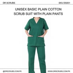 Unisex Basic Plain Cotton Scrub Suit with Plain Pants