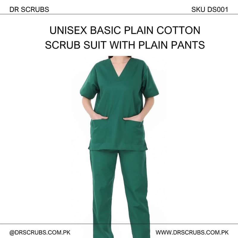 Unisex Basic Plain Cotton Scrub Suit with Plain Pants 0