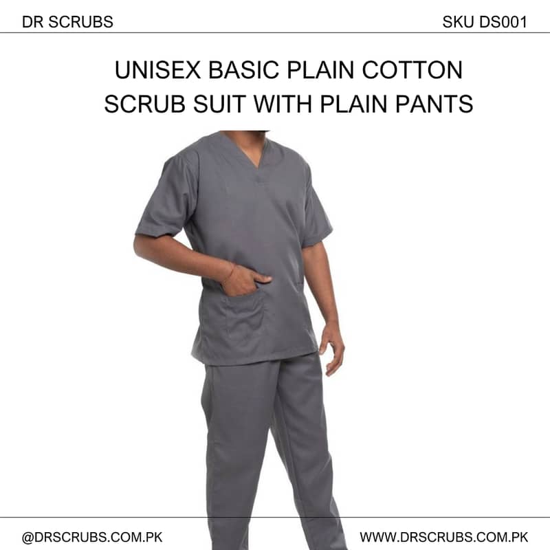 Unisex Basic Plain Cotton Scrub Suit with Plain Pants 1