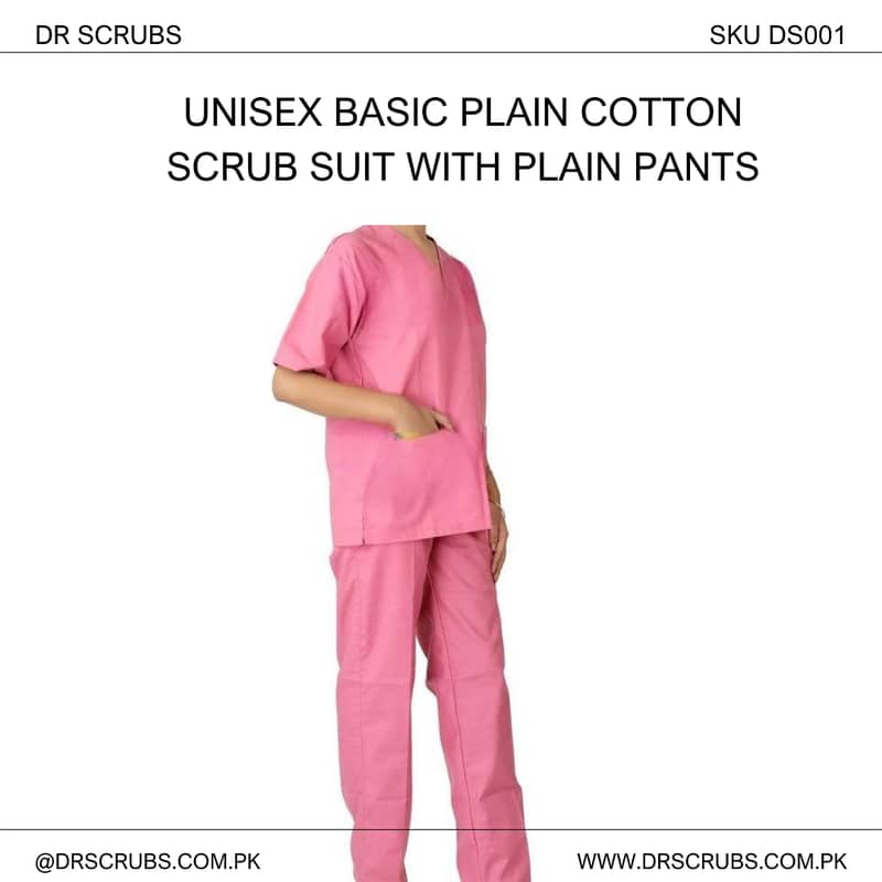 Unisex Basic Plain Cotton Scrub Suit with Plain Pants 2