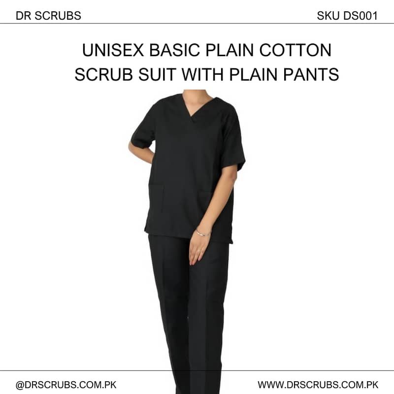 Unisex Basic Plain Cotton Scrub Suit with Plain Pants 3