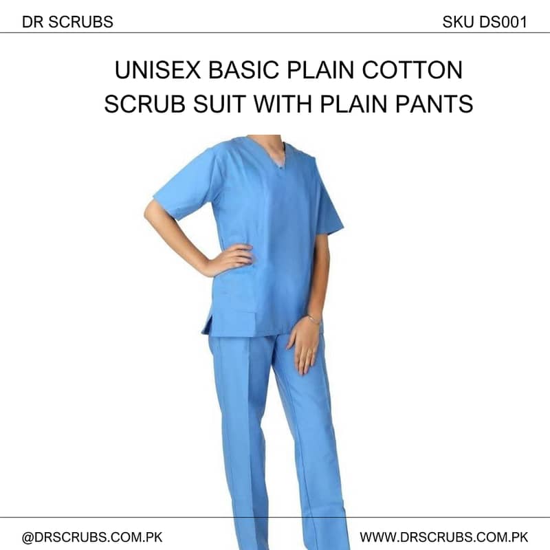 Unisex Basic Plain Cotton Scrub Suit with Plain Pants 4