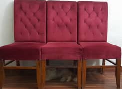 Marble dining table 6 velvet maroon covered chairs