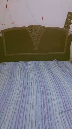 Bed, mattress, side table and almari