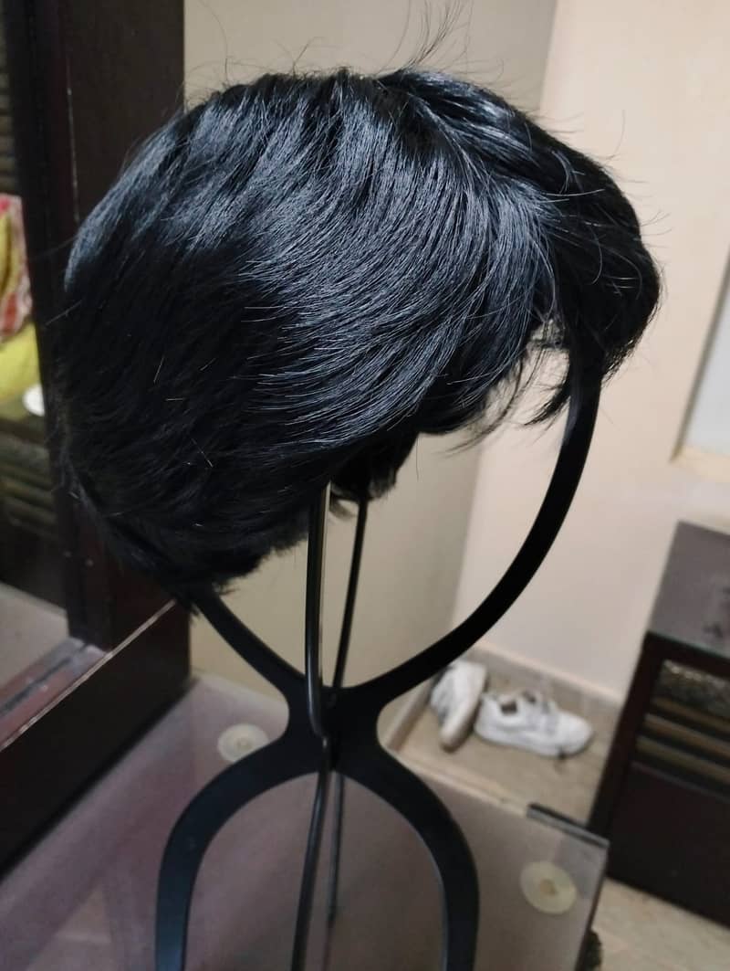 Full Head Cap Adjustable Strap Fringe Hairstyle wigs Men Gents Male 3