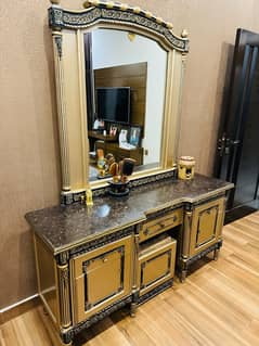 solid wood dressing table in golden colour