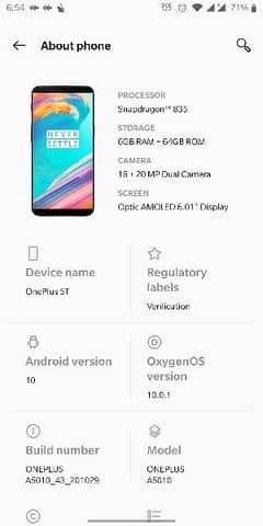 one plus 5t 6gb 64gb memory dual sim pta approved