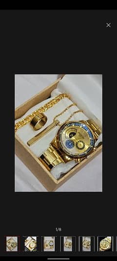 men;s quarts watch+bracelet+Ring+stick locket