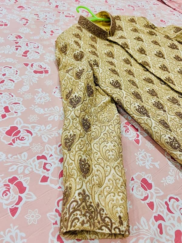 Stitched Embroidered Golden Dulha Sherwani 3