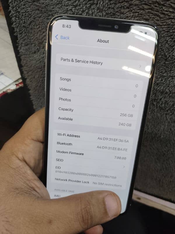 Iphone xs max 256 GB Single sim PTA Approved 9